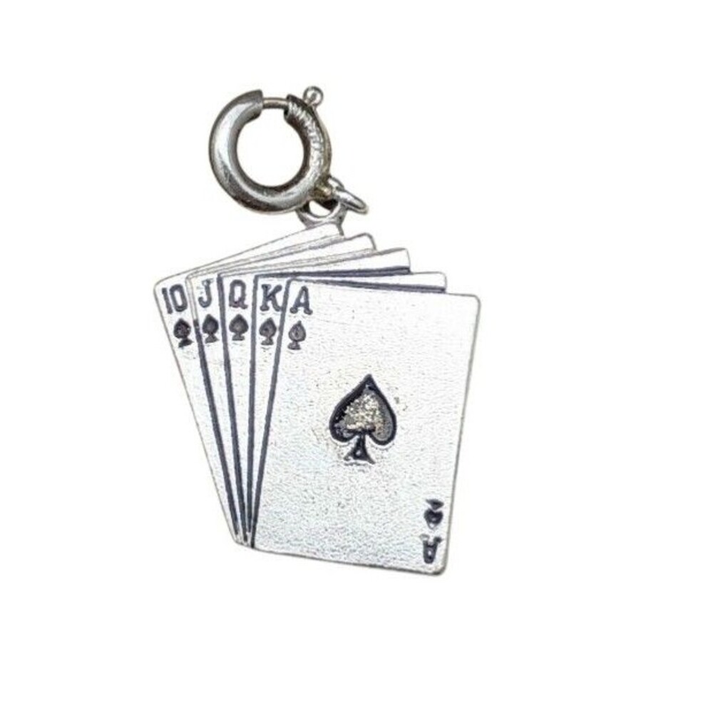 Vintage 50s 60s Sterling Silver Enamel Royal Flush Cards Gambling Charm Pendant
